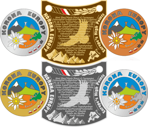 Zestawienie kompletu odznak Korona Europy